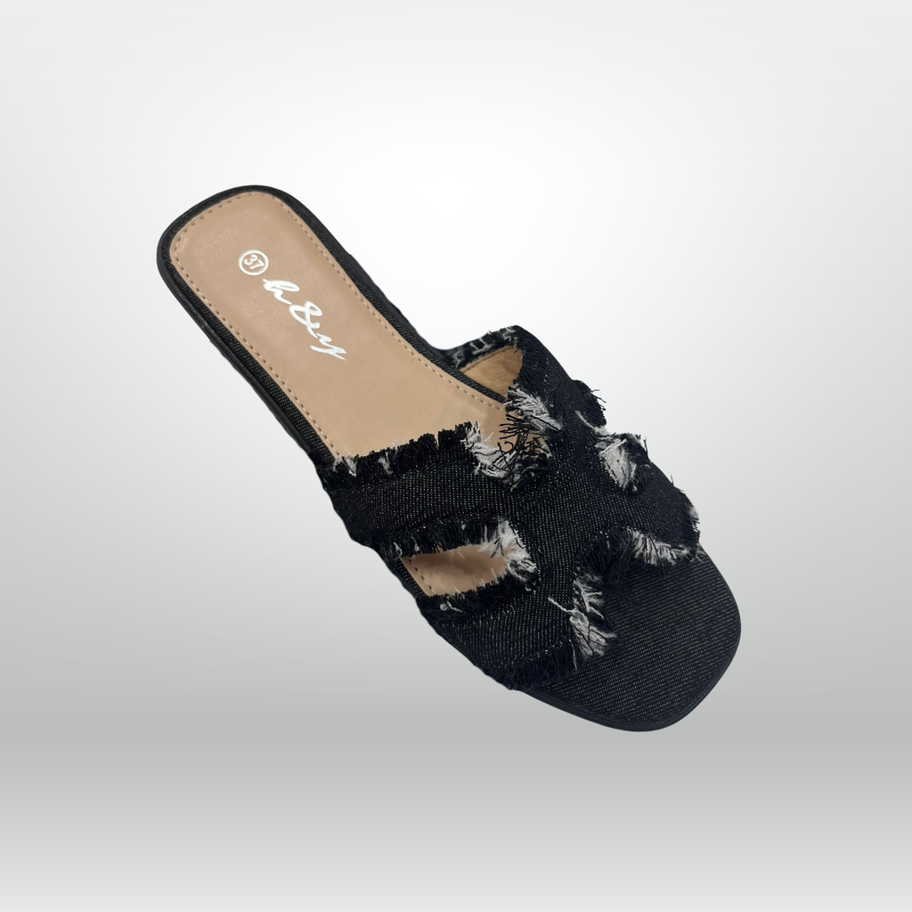 H-Strap Denim Flat Sandals 