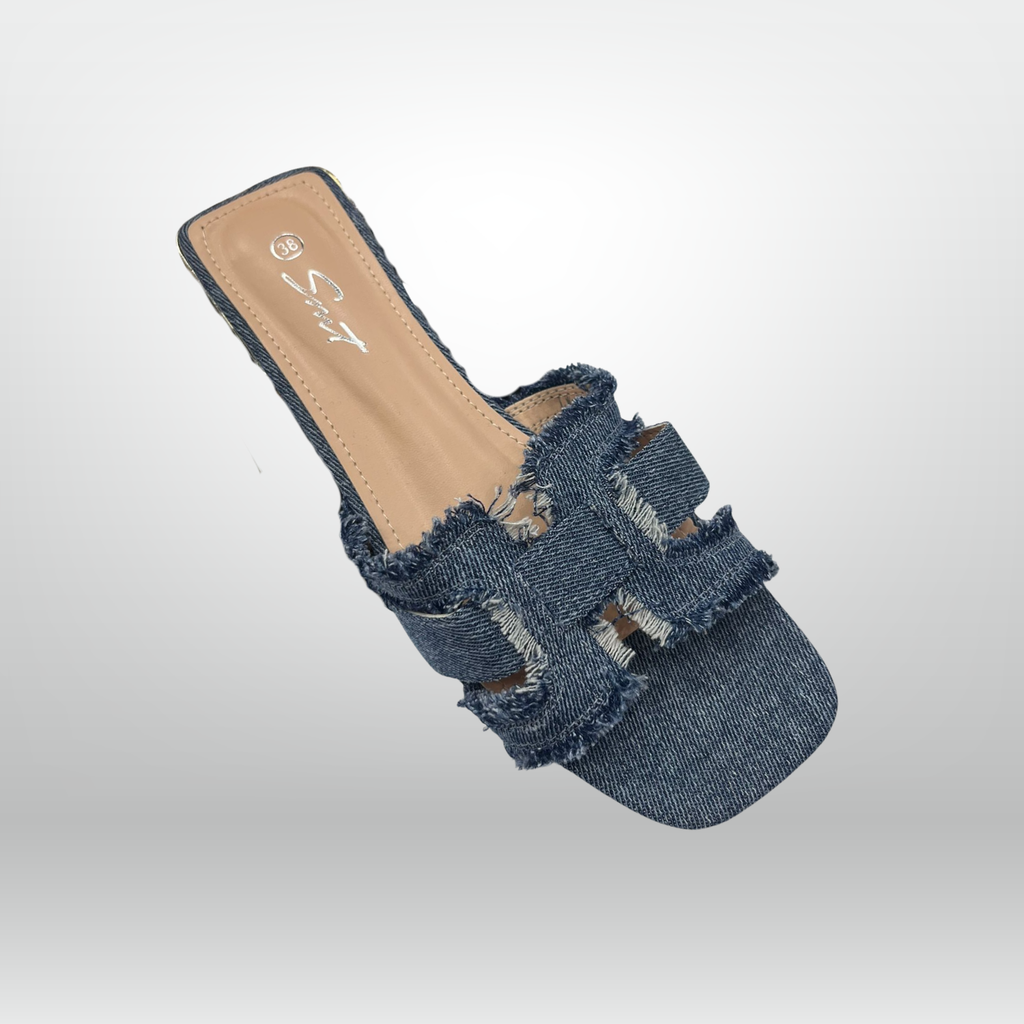 Denim H-Strap Flat Sandals