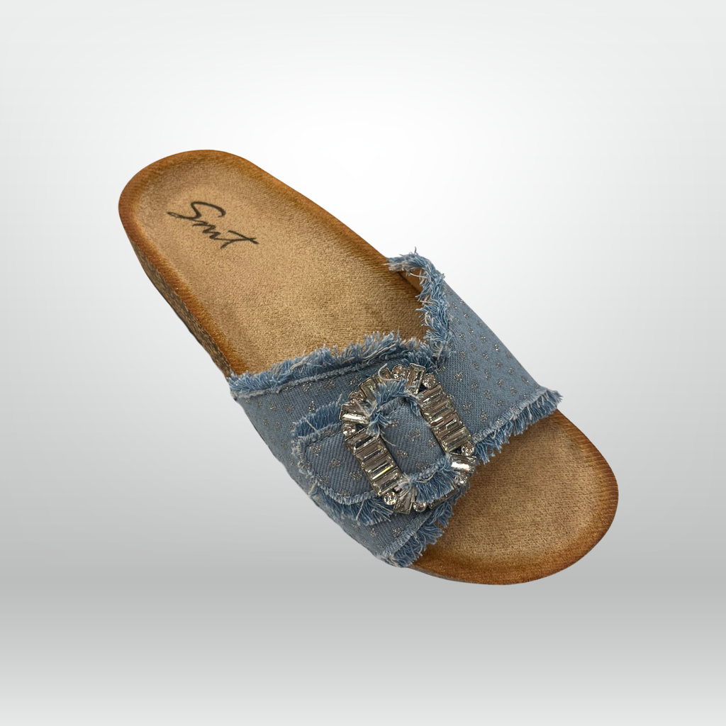 Denim Single-Strap Slides 