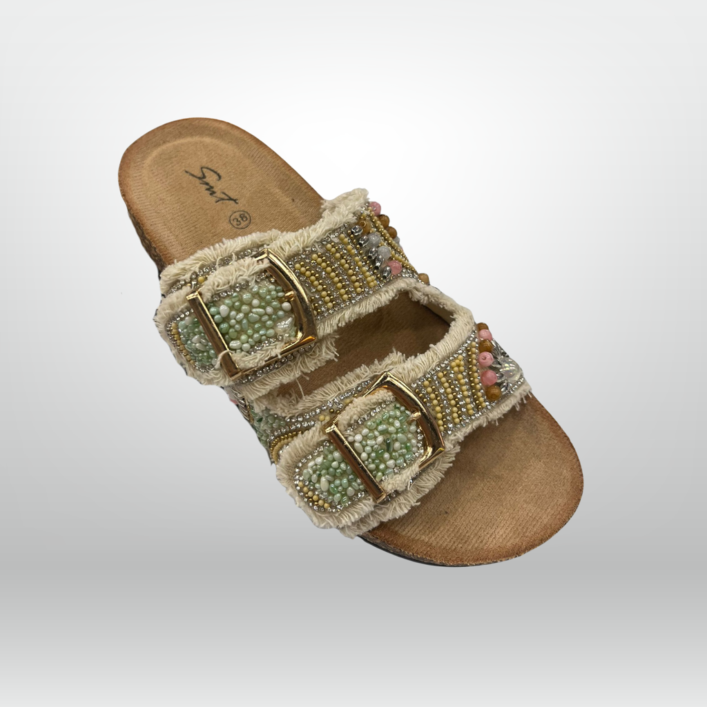 Denim Double-Buckle Sandals