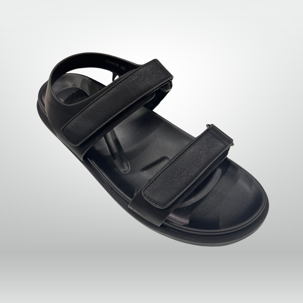 Sporty Black Double-Velcro Comfort Sandal
