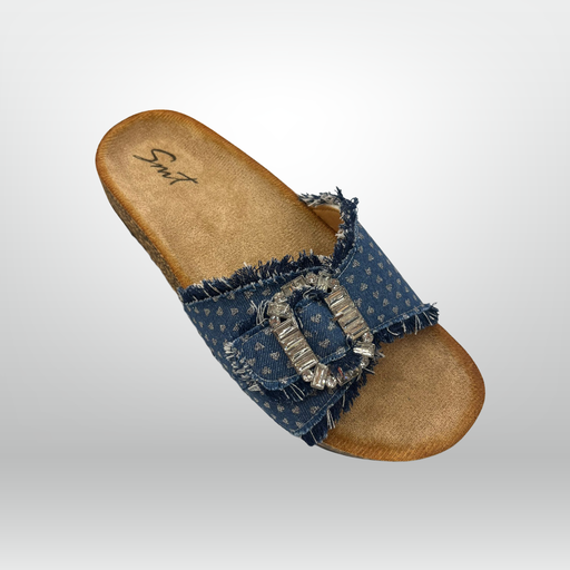 Denim Single-Strap Slides 