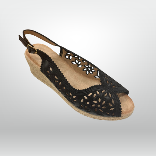 Laser-Cut Eyelet Wedge Sandal 