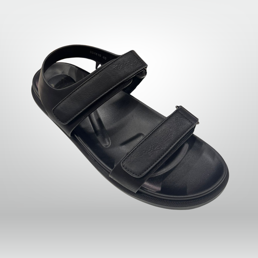 Sporty Black Double-Velcro Comfort Sandal